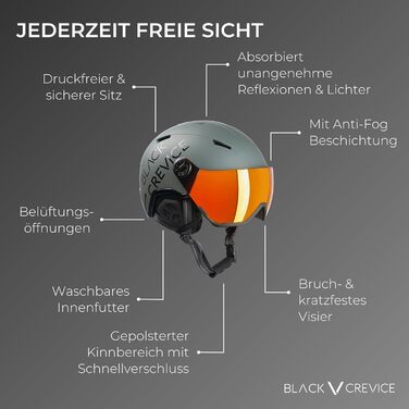 Гірськолижний шолом Black Crevice Vail з візором, пілотний стиль, для чоловіків та жінок, з полікарбонату, дихаючий, розмір регулюється