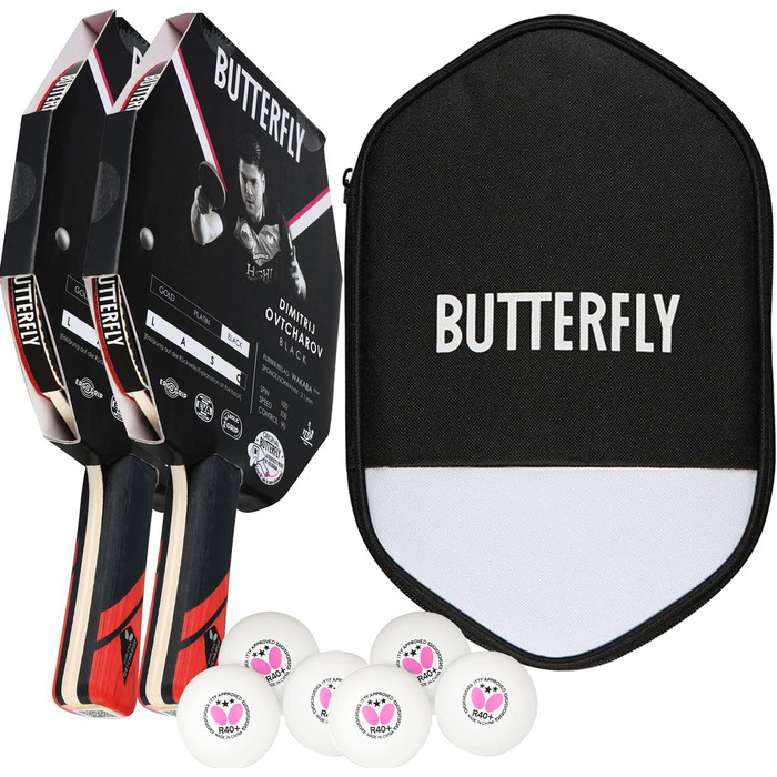Настільна ракетка Butterfly Dimitrij Ovtcharov Black, ITTF, Wakaba 2,1 мм, для професіоналів, комплект з чохлом, м'ячами та другою ракеткою
