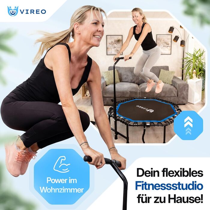 Батут фітнес VIREO для дорослих 102 см, до 150 кг, складаний, з ручкою, гумовими стрічками, для дому