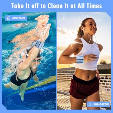 Ваги для зап'ястя та щиколоток - 1 пара (0.45 кг кожний) | Регульовані ваги для зап'ястя та щиколоток, силіконові браслети для рук та ніг | Для йоги, танців, пілатесу, плавання, ходьби та тренажерного залу (Блакитний)