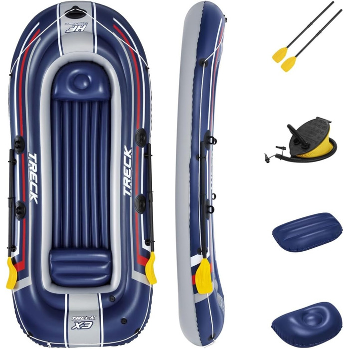 Надувний човен Bestway Hydro-Force TRECK X3, 307×126×39 см, для 3 дорослих та 1 дитини, комплект з веслами та насосом