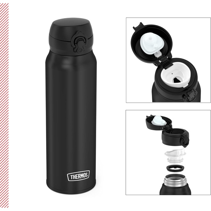 Термос-пляшка THERMOS Ultralight 750 мл чорна матова, з безпечною кришкою, тримає тепло 10 годин/холод 20 годин, нержавіюча сталь, без BPA, для води та напоїв, підходить для посудомийної машини
