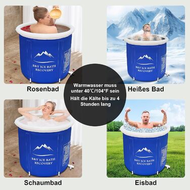 Складана холодна ванна B&Y XL для спортсменів, 80x75 см, портативна купіль для крижаних ванн, 100 л, для домашньої та спортивної холодотерапії, темно-синя