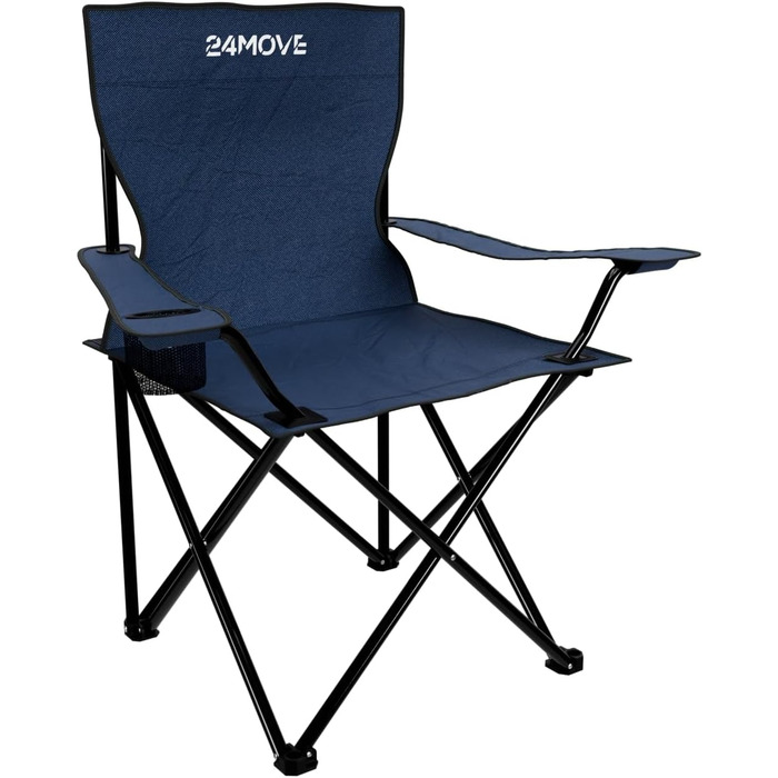Складний стілець 24MOVE® для відпочинку: синій кемпінговий стілець для риболовлі з підстаканником, для саду та відпочинку на природі, поліестер