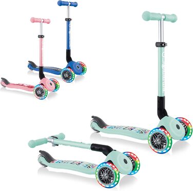 Дитячий триколісний самокат GLOBBER JUNIOR Foldable Fantasy Lights з LED колесами 120/80 мм, ABEC 5, складаний