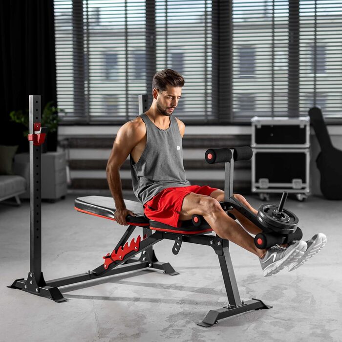 Регульована лавка Hop-Sport HS-1095 з підставкою для штанги та пюпітром для біцепса – тренувальна лава для жиму лежачи