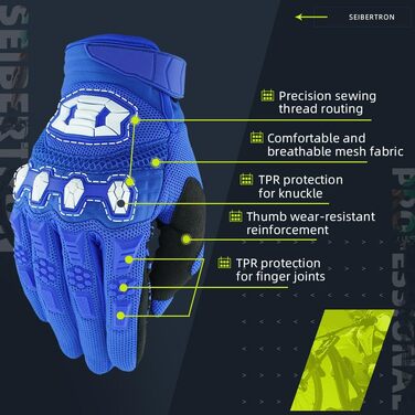 Рукавички велосипедні Seibertron Dirtclaw, напівпальці, гелеві, з амортизацією, антиковзкі, ударостійкі, для мотоцикла, BMX, MTB, спорту (Сині, XL)