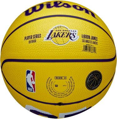 Баскетбольний м'яч WILSON NBA Player Icon, розмір 7 та міні 3, для вулиці, Лос-Анджелес Лейкерс