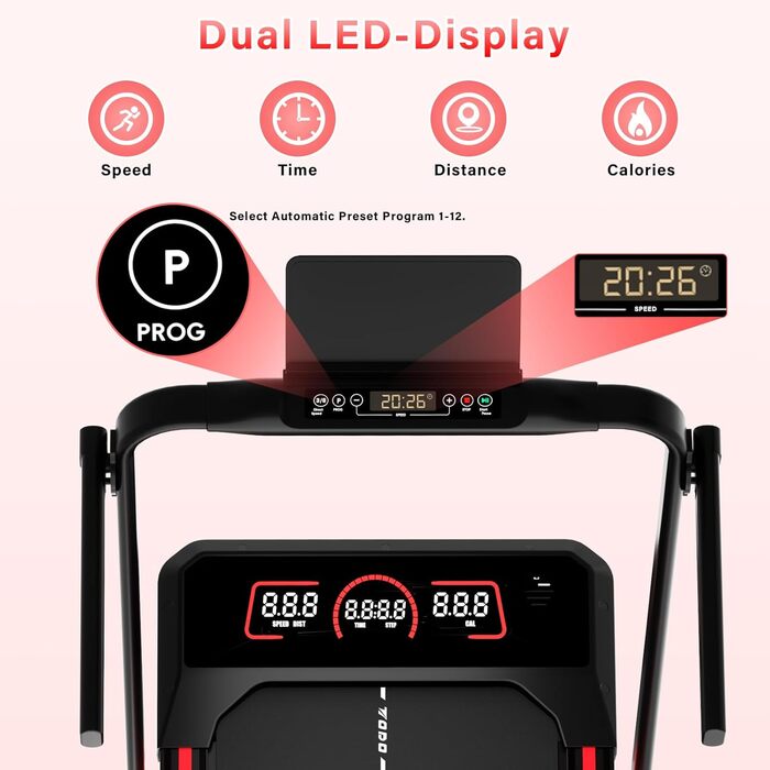 Тренажер для дому Laufband з нахилом 10%, швидкості 1-12 км/год, складний Walking Pad, 3.5HP, з Bluetooth-динаміком, 12 програм, APP та LED-дисплеєм (Чорний)