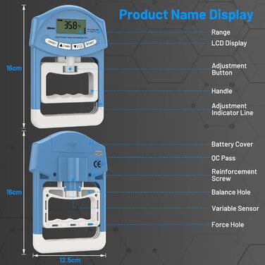 Електронний динамметр Kuptone 90 кг / 200 фунтів, посилення хватки, 19 наборів плат, блакитний