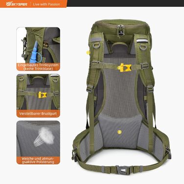 Рюкзак SKYSPER Alpen30 30л для туризму, з вентильованою спинкою, армійсько-зелений, для походів і гір, міський туристичний рюкзак
