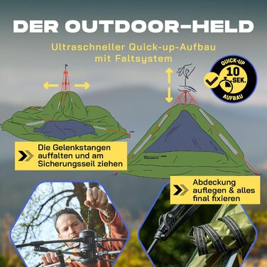Намет Lumaland Outdoor Kuppelzelt - 2-3 особи, 215x195x120 см, зелений. Ідеальний для кемпінгу, подорожей, фестивалів та трекінгу