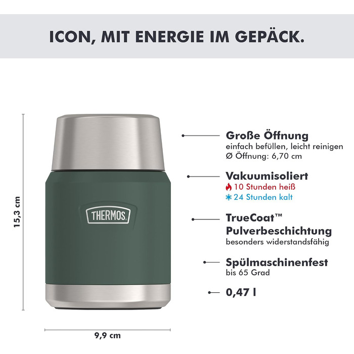 Термос для їжі Thermos ICON, матовий лісовий (Forest Mat), 0.47 л, зберігає тепло до 14 годин
