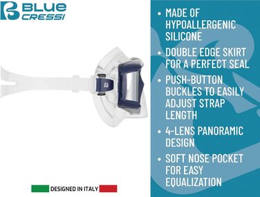 Маска для снорклінгу та дайвінгу Cressi Horizon Unisex з 4 окремими лінзами, або комплект маска+трубка Scilla Top Dry Combo для обмеженого дихання, прозорий/блакитний