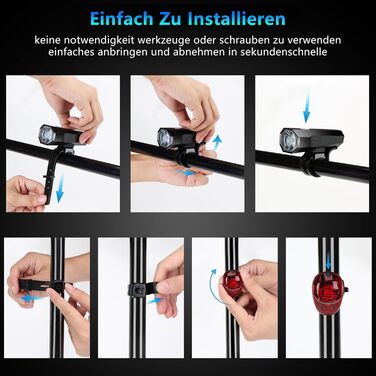 Набір LED-ліхтарів для велосипеда, перезаряджуваний, сертифікований STVZO, водонепроникний, з USB-зарядкою. Фронтальний та задній ліхтарі для велосипеда. Чорний.