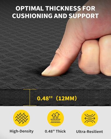 Килимок для йоги Cambivo 1.8 м x 1.2 м (183*122 см), TPE, чорний - для фітнесу, йоги, пілатесу