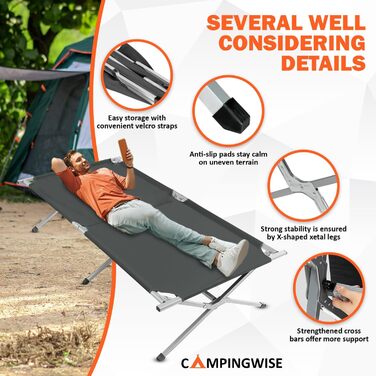 Кемпінгове ліжко Campingwise | Складне з сумкою для перенесення | 190x64x43 см
