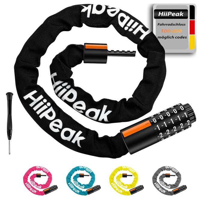 Надійне велозамок HiiPeak з 5-значним кодом, 94 см, 7 мм, для велосипеда, мотоцикла, грилю, чорний
