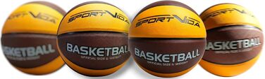 Баскетбольний м'яч SportVida, розмір 7 - для залу та вулиці, преміум PU-шкіра, антиковзкий, для бетону та залу, офіційний розмір (75-78 см), коричнево-жовтий
