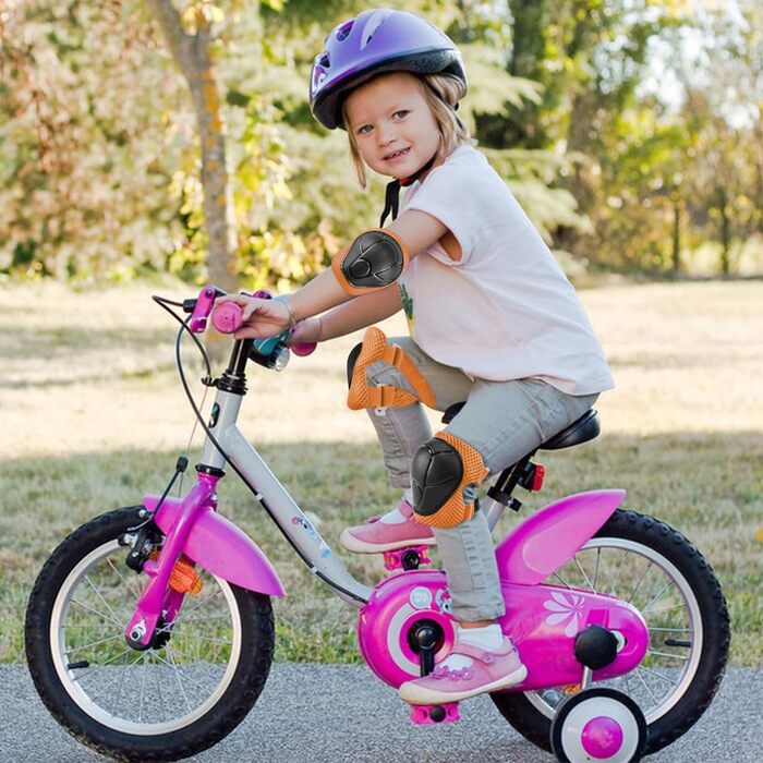 Набір наколінників Kinder 6 в 1: захист для колін, ліктів та зап'ясть. Підходить для скейтбордингу, роликів, самокатів та велосипедів (помаранчевий)