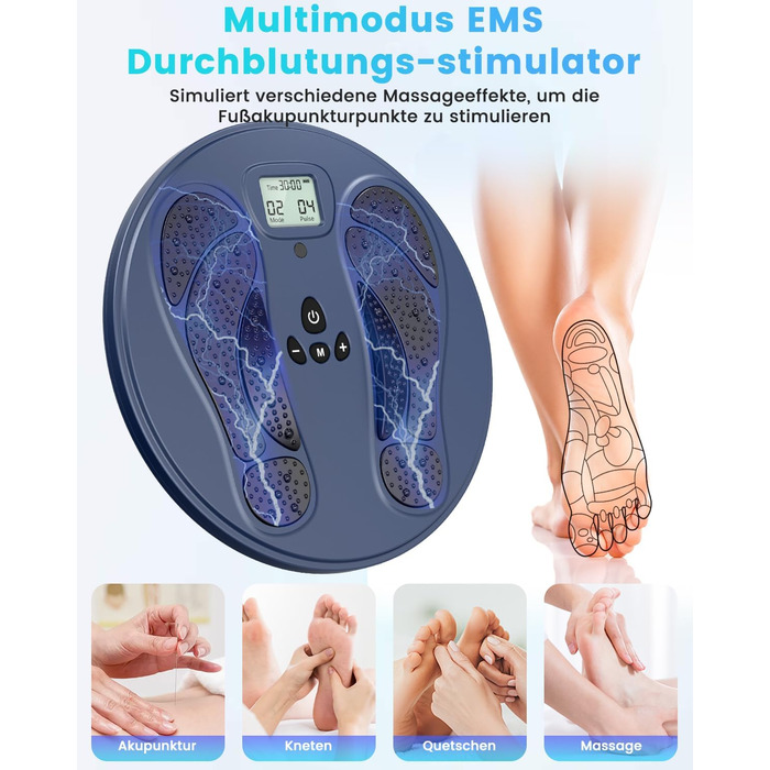 Електричний масажер для ніг та стегон Dancespot Medic - покращує кровообіг, знімає біль, EMS, перезаряджається, блакитний