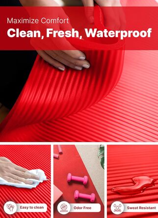 ROMIX Килимок для йоги, 15 мм, з антиковзаючою поверхнею, з сумкою та ременем, для фітнесу, пілатесу, медитації, червоний