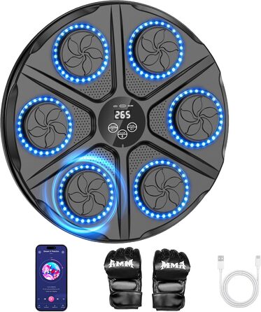 Yorraka Музичний бокс-машина для дорослих з LED підсвіткою, Bluetooth, 12 режимів швидкості, музичний тренажер для боксу з рукавичками