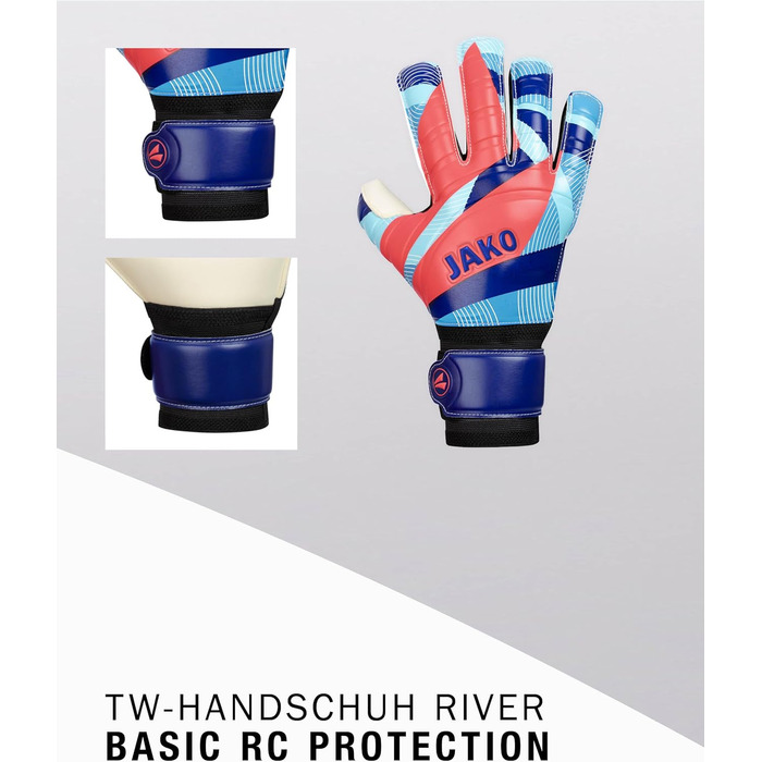 Воротарські рукавички JAKO River Basic RC Protection, Navy/SkyBlue/Coral, розмір 12