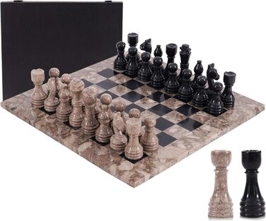 Шаховий набір з мармуру для дорослих, ручної роботи, чорний та океанічний, 32 фігури, 2 додаткові королеви, коробка для зберігання, розкішна подорожна гра, елегантний подарунок для дому