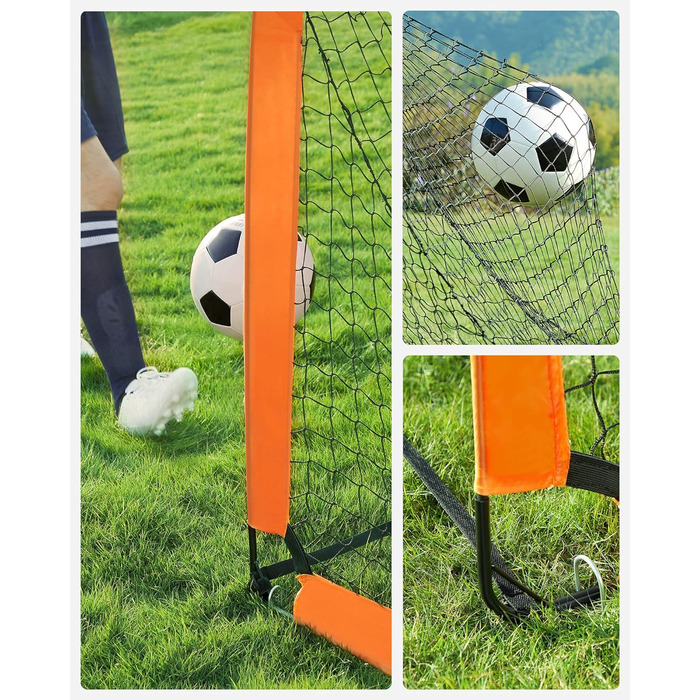 Ворота для футболу SONGMICS для дітей, 2 шт., Pop-up, 90x120x90 см, швидкий монтаж, для саду, парку, пляжу, стійки з скловолокна, оксфордська тканина та поліестерна сітка (оранжевий)