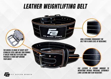 Спортивний пояс для важкої атлетики Fit Active для жінок та чоловіків, преміум-якість, шкіра, регульований, чорний, розмір M