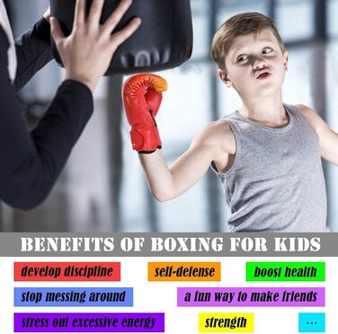 Боксерські рукавички для дітей Kinder від 3 до 16 років, 6OZ/8OZ для MMA, муай-тай, кікбоксингу та тренувань з мішком (8OZ, червоні)