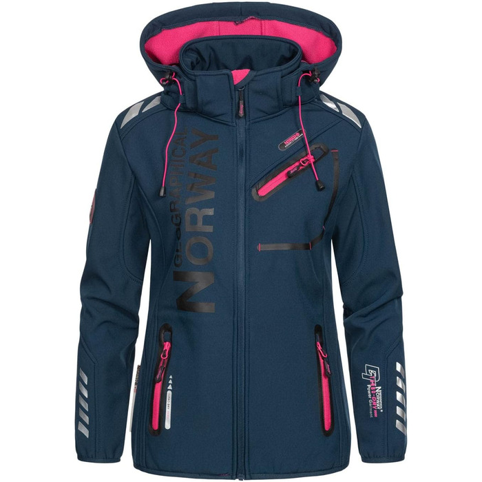 Жіноча мембранна куртка Softshell Geographical Norway Outdoor — водонепроникна спортивна куртка для дощу, темно-синя з рожевим блискавкою, розмір XXL