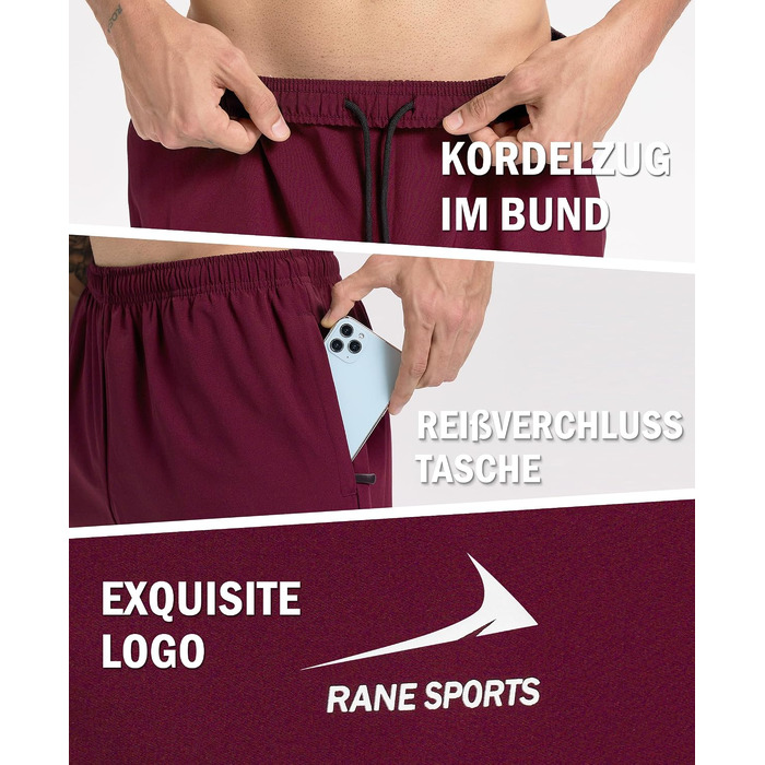 Чоловічі спортивні шорти Rane Sports з кишенями на блискавці — легкі та дихаючі для бігу, фітнесу та активного відпочинку, колір Windrot, розмір L