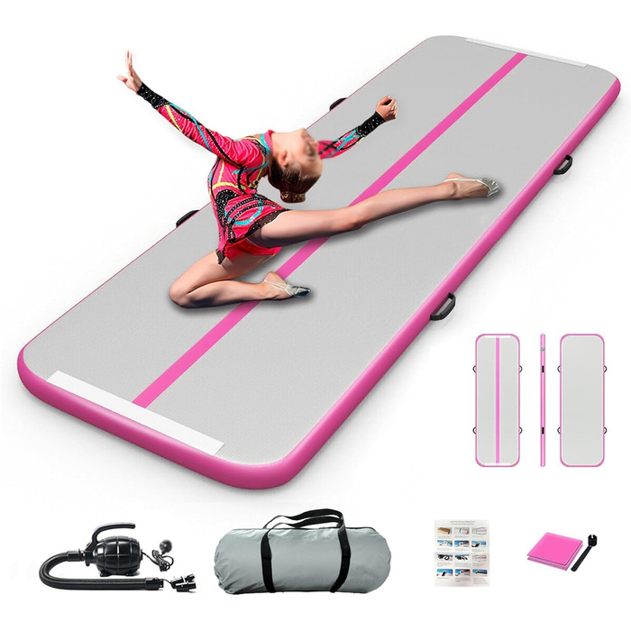 Гімнастичний килимок надувний Air Matte Track 3м x 100см x 10см, рожевий - для дому, спортзалу, йоги, тренувань з насосом