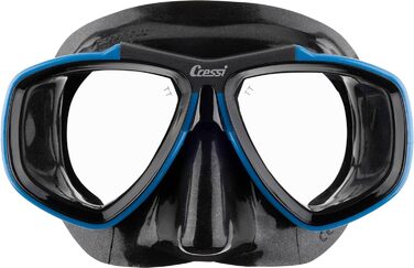 Cressi Focus маска для плавання і дайвінгу, регульований комплект для дорослих і дітей, сумісна з коригуючими лінзами від –1.00 до –8.00, водовідштовхувальна, чорна/синя