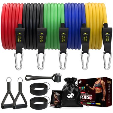 Набір гумових еспандерів Utopia Fitness (5 шт.) для дому, спортзалу та вулиці з анкером для дверей, ременем на щиколотку та сітчастим чохлом