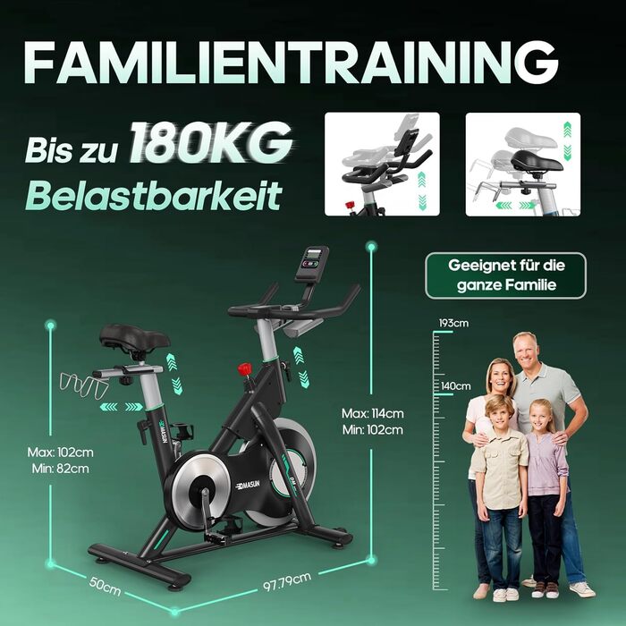 Ергометр DMASUN для дому з регульованим магнітним опором, стійкою для гантелей, важким маховиком, LCD-монітором, регульованою висотою, фітнес-велосипед до 180 кг, зелений [2026 Модель]
