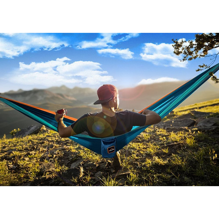 Гамак Anortrek Outdoor для відпочинку на природі, 280x140 см, місткість до 249 кг, ультралегкий, з ременями для дерев, дихаючий нейлон, для кемпінгу, подорожей, туризму, саду, армійний зелений/жовтий