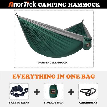Гамак для кемпінгу AnorTrek, легкий, з двома стропами, нейлон, для відпочинку та подорожей, блакитний/темно-блакитний, 280x140 см