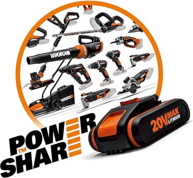 WORX WX027.9 LED лампа 4-в-1: акумуляторна багатофункціональна лампа 20V, 120-510 Lumen для кемпінгу, подорожей та інших потреб (без акумулятора та зарядного пристрою)