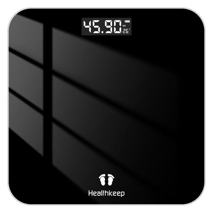 Ваги здоров'я Healthkeep: персональні ваги з точними сенсорами, функція автоматичного вмикання, скляна платформа, чорного кольору