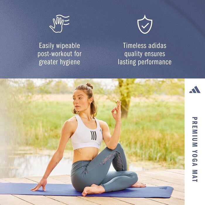Йога-килимок adidas Premium Yogamatte 5 мм, протиковзний для йоги та пілатеса, без ПВХ (Trace Blue)