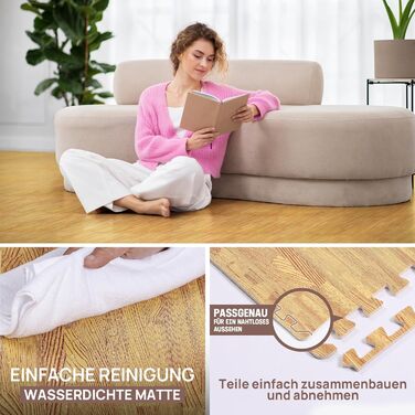 Набір модульних підлогових матів Yes4All для фітнесу та спортзалу, пазл-килим захисний (12 плиток 60x60 см, 4.5 м²), колір світлий дуб