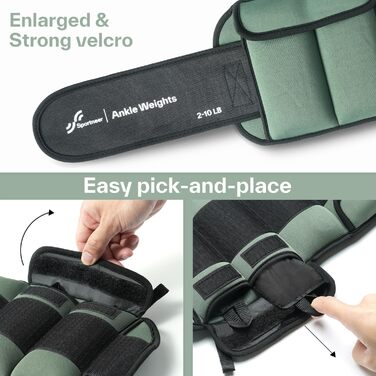 Нагрудники Sportneer з регульованою вагою 0,9-4,5 кг (на щиколотку) / 1,8-9 кг (на пару), вага для ніг та рук, армійний зелений