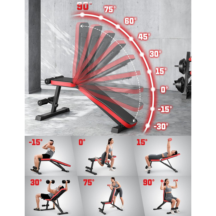 Регульована складана лава для тренувань з 9-рівневим налаштуванням спинки, чорна. Максимальне навантаження: 300 кг