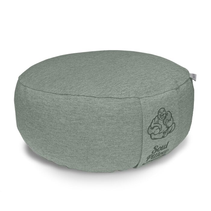 Медитаційне подушення Soul Pillow: зручне сидіння для йоги та медитації, Ø30 см, 15 см заввишки, з пшеничною начинкою, знімний чохол, екологічна тканина OEKO TEX 100, колір: зелено-сірий