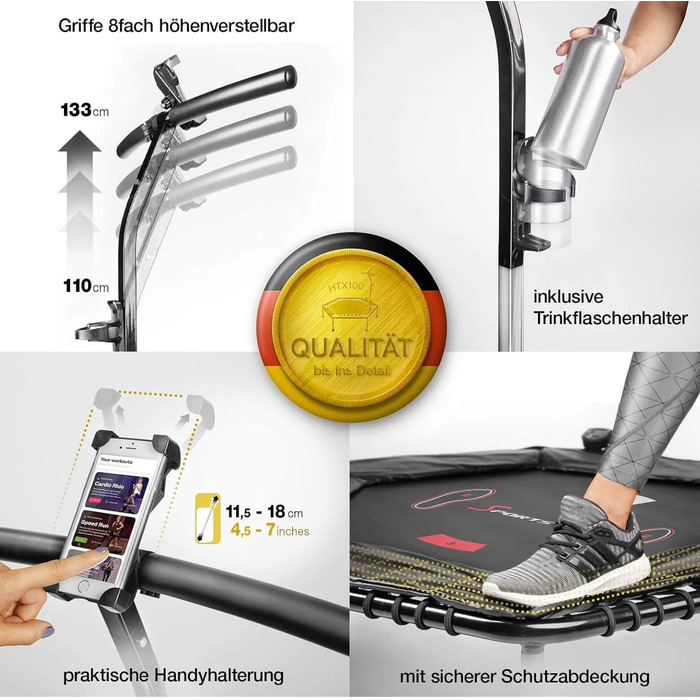 Трамплін Sportstech HTX100, складний | Німецька якість | Фітнес-трамплін з ручкою | Для дітей та дорослих | ТУВ/GS, лічильник стрибків, APP HTX100 -05