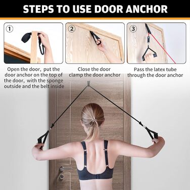 Набір еластичних стрічок для домашніх тренувань, фітнес-стрічки для жінок та чоловіків, 5 стрічок, навантаження до 68 кг, з дверним кріпленням та кісточковими ременями, для розвитку м'язів