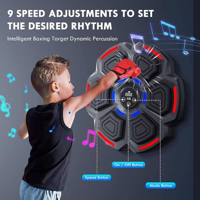 Електрична боксерська машина з Bluetooth, LED-підсвіткою та музикою Euakee. 9 режимів швидкості, функція підрахунку ударів, легка установка.